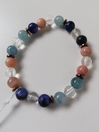Armband Aquamarin-Sodalit-Bergkristall-Hämatit-Mondstein