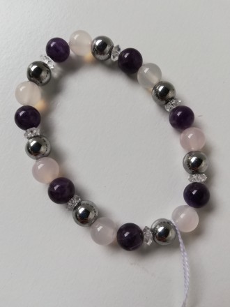 Armband Amethyst-Hämatit-Milchquarz-Bergkristall